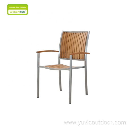 Stainless Steel Frame With Slightly Teak Dining Chair